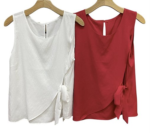 Blusa Regata Amarração Lateral Viscolinho