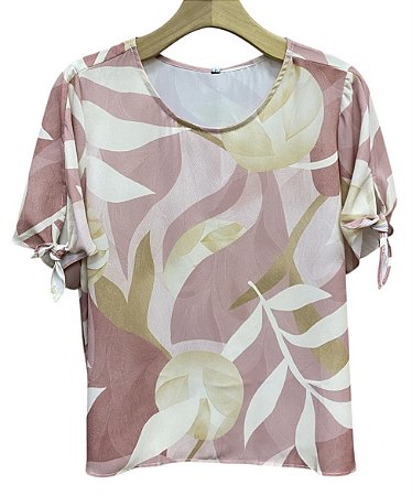 Blusa Manga Curta Estampada Crepe