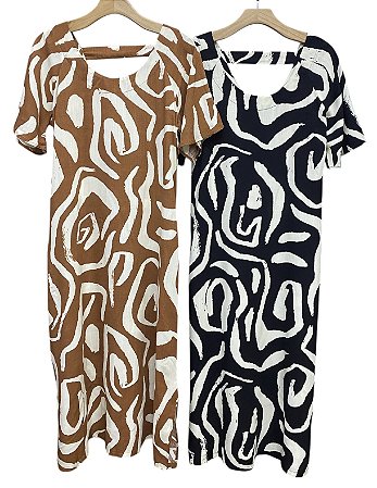 Vestido Manga Curta Estampa Viscose