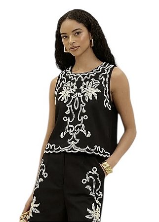 Blusa Regata Bordado Viscolinho