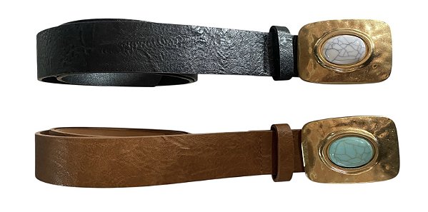 Cinto Couro Eco Fivela Dourada