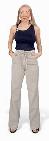 Calça Wide Leg Cintura Alta Sarja