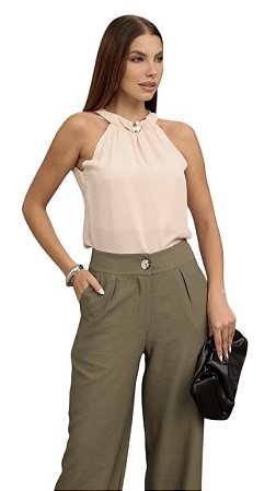 Blusa Regata Fivela Gola Crepe