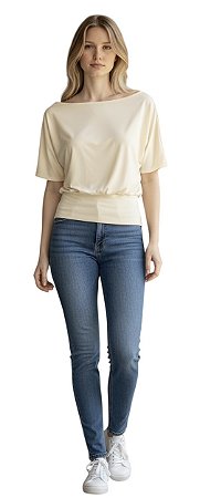 Blusa Manga Curta Elástico Cintura Viscomalha