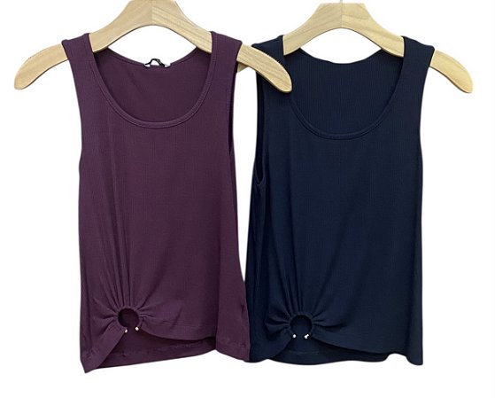 Blusa Regata Detalhe Barra Malha Rib