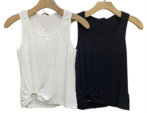 Blusa Regata Detalhe Barra Malha Rib