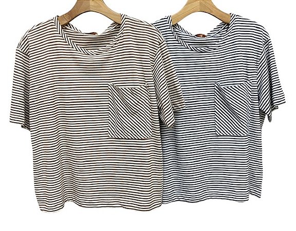 Blusa Manga Curta Listrada Bolso Viscomalha