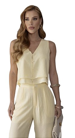 Blusa Regata Botões Viscolinho