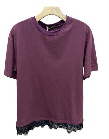 T-Shirt Manga Renda Algodão