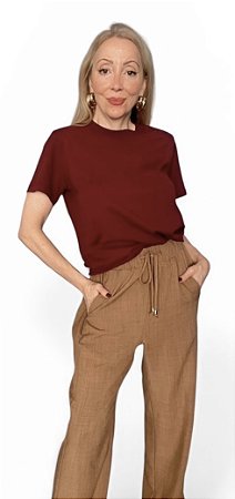 T-Shirt Manga Curta Gola Canelada Algodão