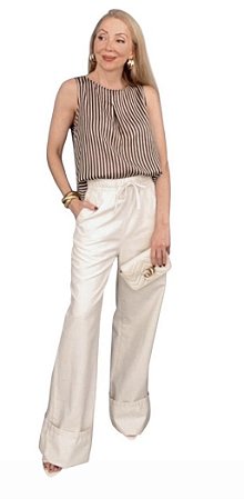 Calça Wide Leg Cintura Alta Linho