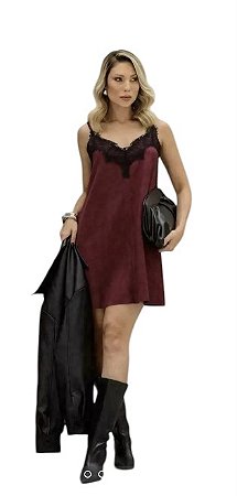 Vestido Alça Renda Camurça