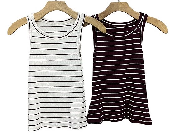 Blusa Regata Listras Malha Rib