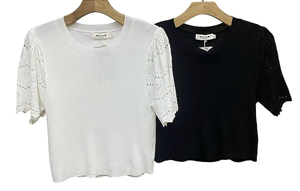 Blusa Manga Curta Vazada Tricot