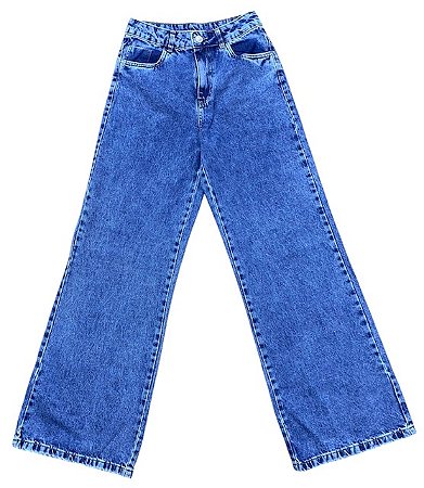 Calça Wide Leg Cintura Alta Jeans
