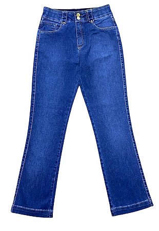 Calça Reta Tornozelo Cintura Alta Jeans