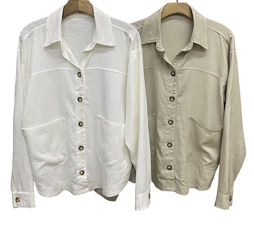 Camisa Bolsos Frontal Viscolinho