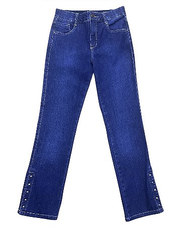 Calça Reta Tornozelo Cintura Alta Jeans