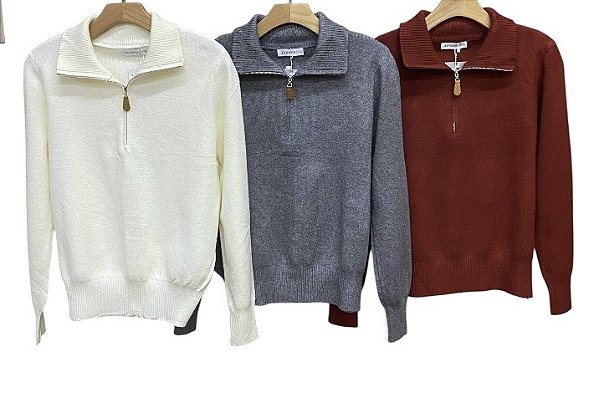 Blusa Ziper Manga Longa Cashmere