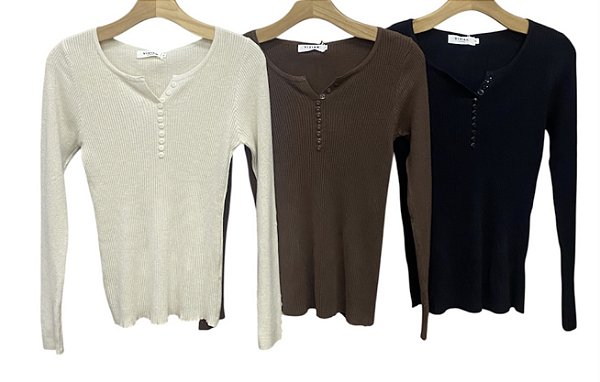 Blusa Botões Manga Longa Cashmere