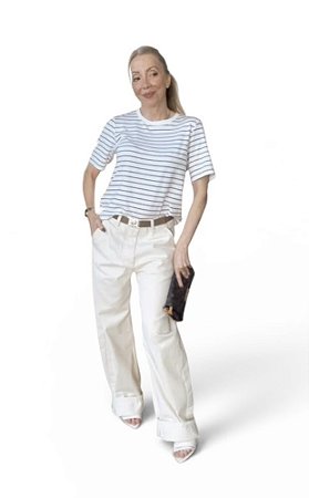 Calça Wide Leg Cintura Alta Sarja