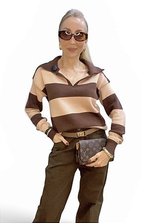 Blusa Listras Gola Tricot