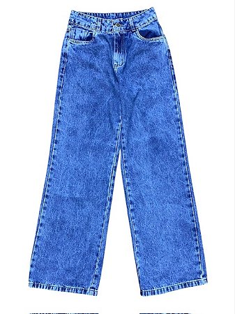 Calça Wide Leg Petit Cintura Alta Jeans
