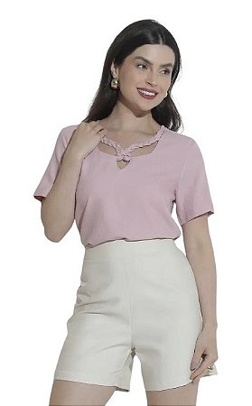Blusa Manga Curta Decote Transpassado Viscolinho