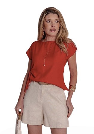 Blusa Manga Curta Detalhe Lateral Viscose