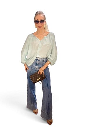 Calça Wide Leg Petit Cintura Alta Jeans