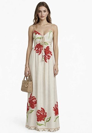 Vestido Alça Estampado Viscose