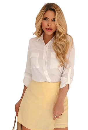 Camisa Manga Longa Bolsos Viscolinho
