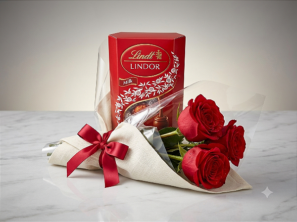 Trio de rosas com lindt 75g