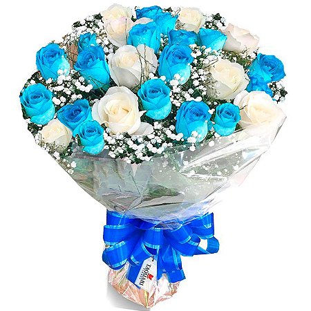 Buque 24 rosas azuis e brancas