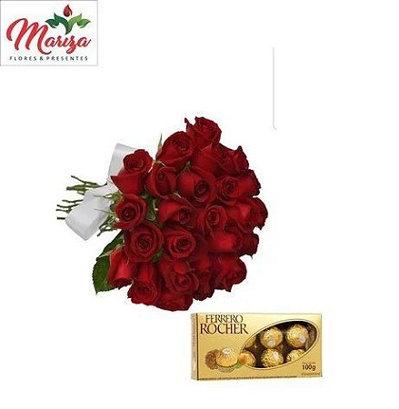 Buque 18 Rosas vermelhas Com Ferrero 100g