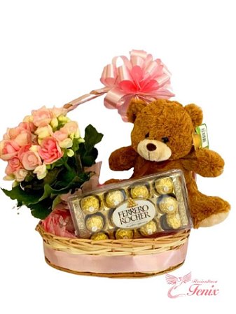 Cesta Begônia e Urso Teddy