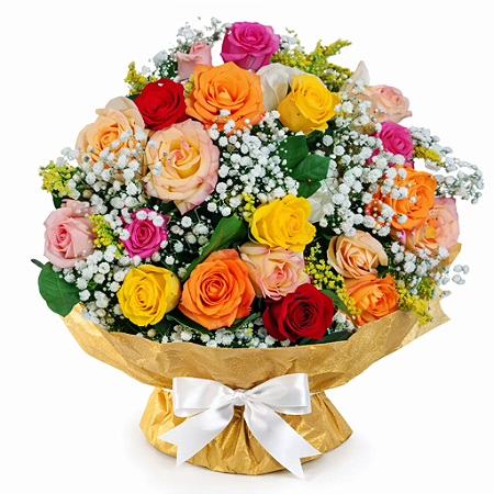 Buquê 20 rosas coloridas tradicional