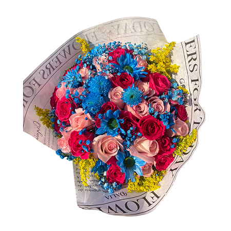 Buquê Flowers Pink & Blue