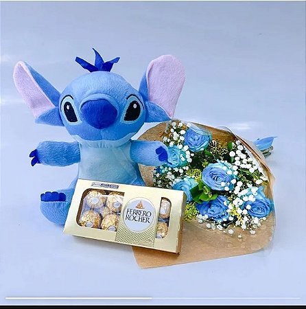 Kit Buquê com Stitch Azul & Chocolate Ferrero rocher 100g