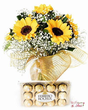 Luxuoso Arranjo de Girassóis com Ferrero Rocher