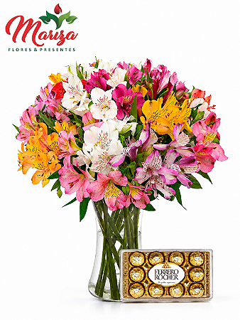 Luxuoso vaso de Astromelias com Ferrero Rocher 150g