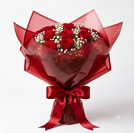 BUQUÊ DE 30 ROSAS VERMELHAS COM GYPSOPHILA