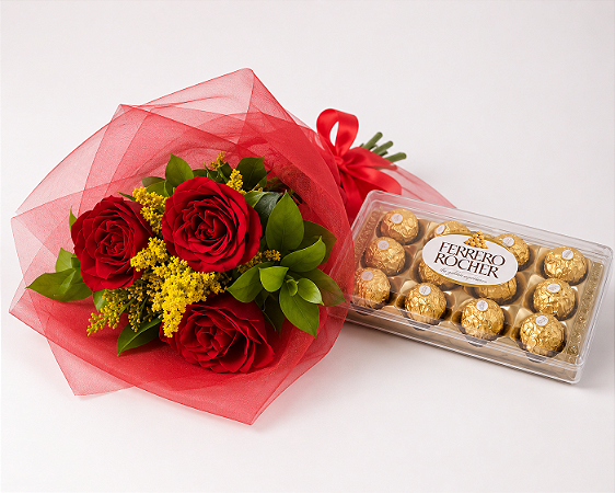 Trio de Rosas com Ferrero 150g