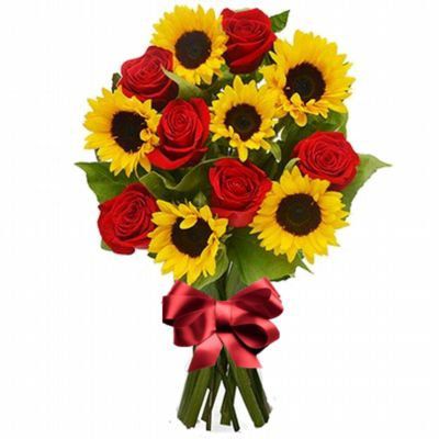 Buque charme Girassol e rosas