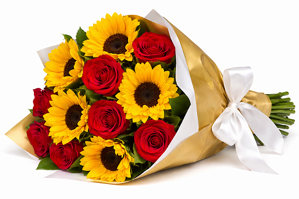 Buque charme Girassol e rosas