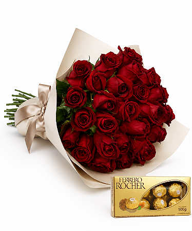 Buque 18 Rosas vermelhas Com Ferrero 100g