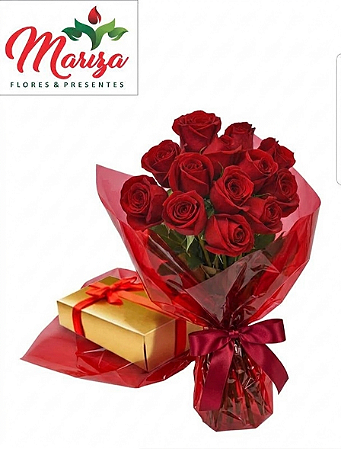 Buque 12 Rosas vermelhas com Caixa de Bombons