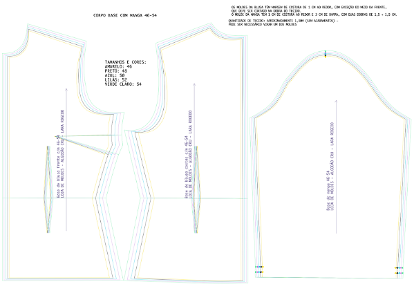 Molde impresso: Base de Blusa COM manga 46 ao 54