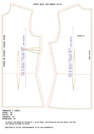 Molde impresso: Base de Blusa SEM manga 38 ao 44