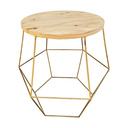 Mesa Lateral Decorativa Aramado Hexágono Tampo Em Madeira